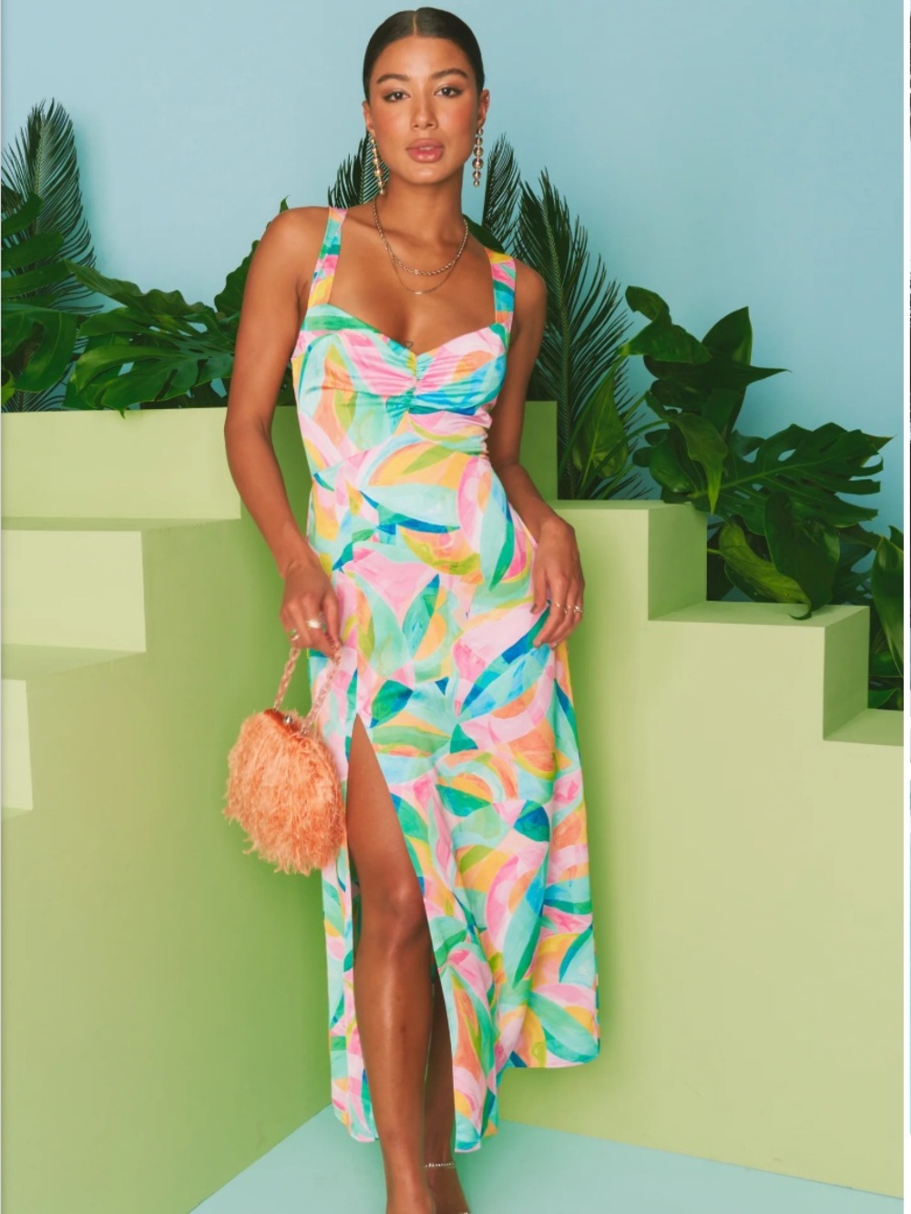 Show Me Your MuMu Multicolor Leaf-Print Midi Dress